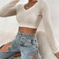 Boho Khaki Women's Hollow Slim Fit Waffle Knit Crop Top
