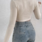 Boho Khaki Women's Hollow Slim Fit Waffle Knit Crop Top