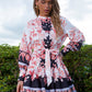 Women’s Multi Pattern Floral Tea Party Mini Dress With Puffy Sleeves And High Button Up Collar