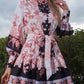 Women’s Multi Pattern Floral Tea Party Mini Dress With Puffy Sleeves And High Button Up Collar