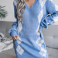 Argyle Sweater Knit V-Neck Fall Mini Dress