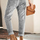 Women’s Cinched Waist Denim Cargos With Cuffed Ankle And Ripped Knee