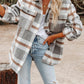 Women’s Long Sleeves Button Cuffs Plaid Shirt Jacket Shacket