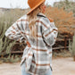 Women’s Long Sleeves Button Cuffs Plaid Shirt Jacket Shacket