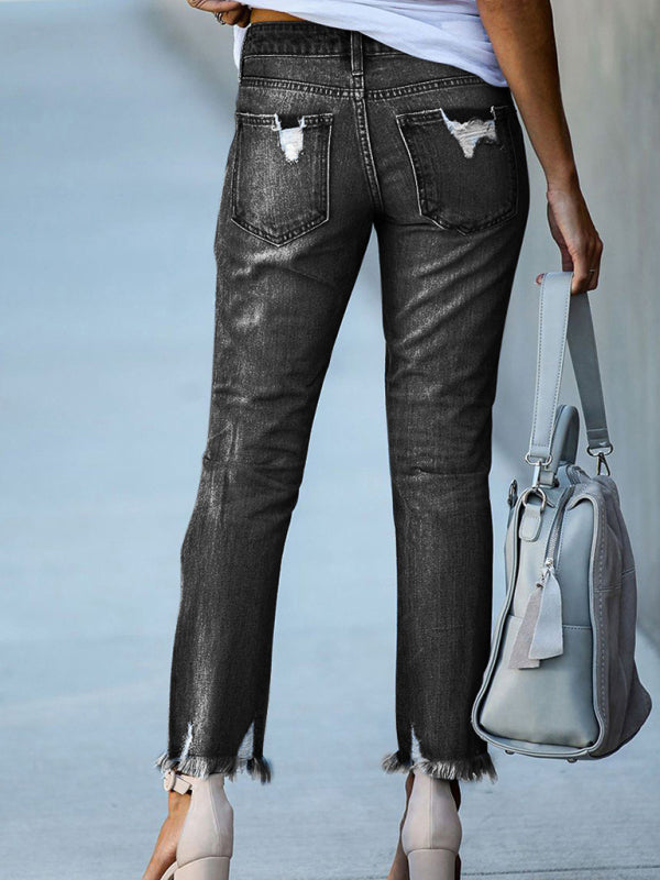 Women’s Rip Vibes Distressed Straight Leg Denim Jeans