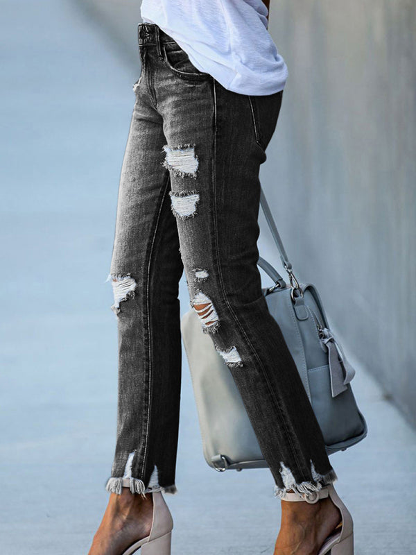 Women’s Rip Vibes Distressed Straight Leg Denim Jeans