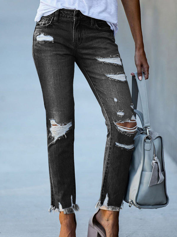 Women’s Rip Vibes Distressed Straight Leg Denim Jeans