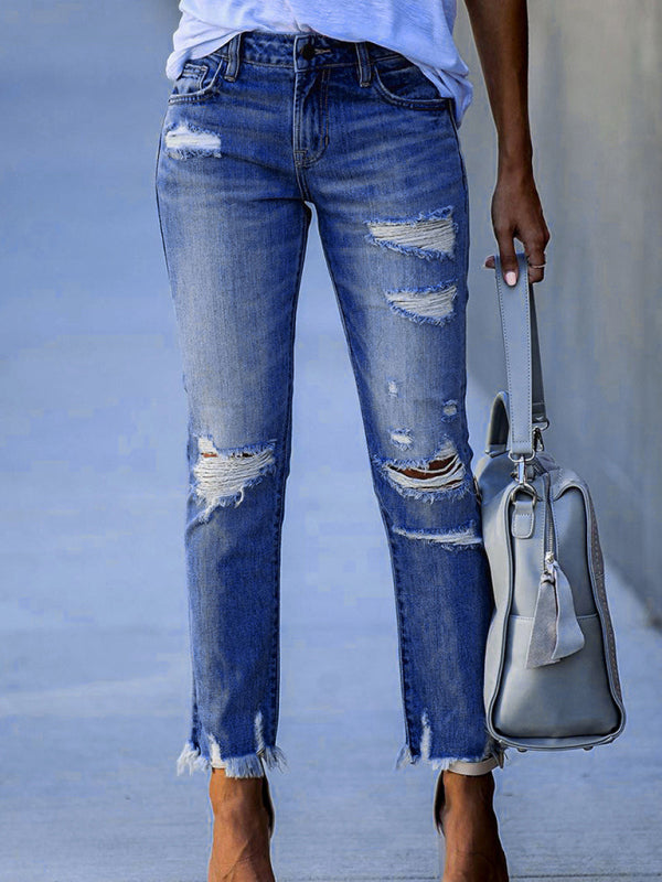 Women’s Rip Vibes Distressed Straight Leg Denim Jeans