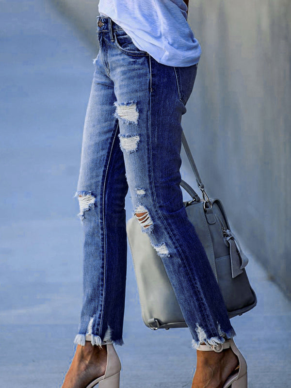 Women’s Rip Vibes Distressed Straight Leg Denim Jeans