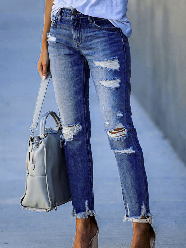 Women’s Rip Vibes Distressed Straight Leg Denim Jeans