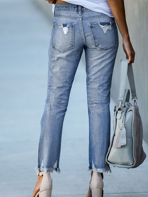 Women’s Rip Vibes Distressed Straight Leg Denim Jeans