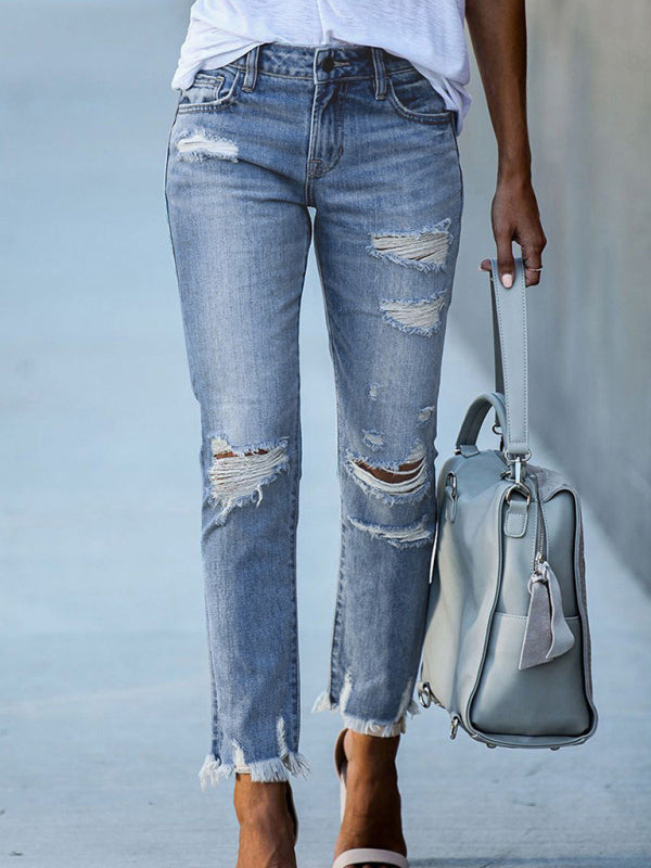 Women’s Rip Vibes Distressed Straight Leg Denim Jeans