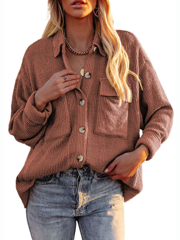 Women’s Button-down Collar Oversized Corduroy Shirt Jacket Shacket