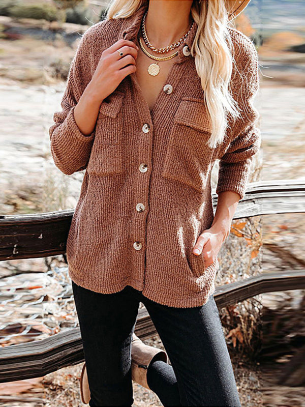 Women’s Button-down Collar Oversized Corduroy Shirt Jacket Shacket