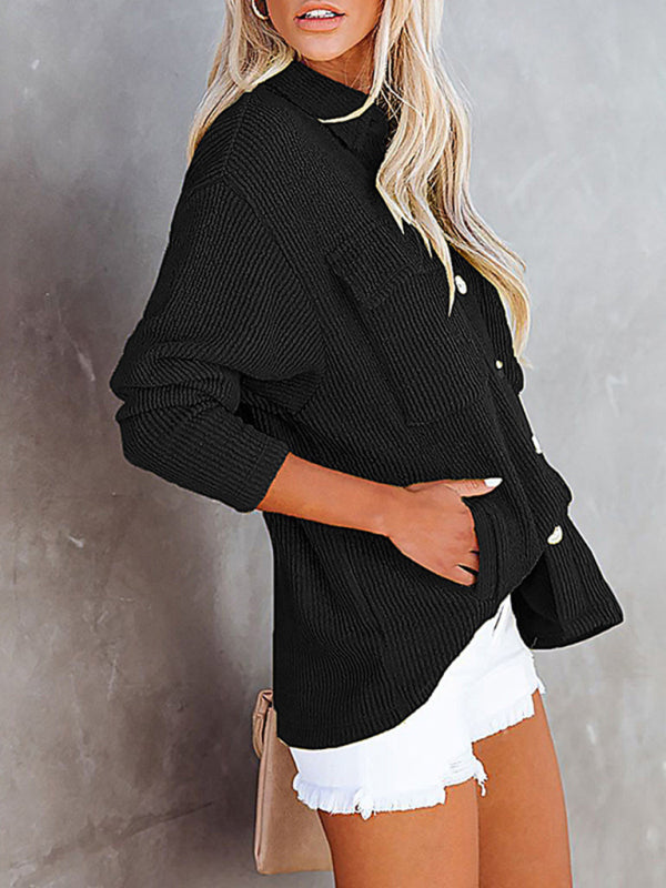 Women’s Button-down Collar Oversized Corduroy Shirt Jacket Shacket