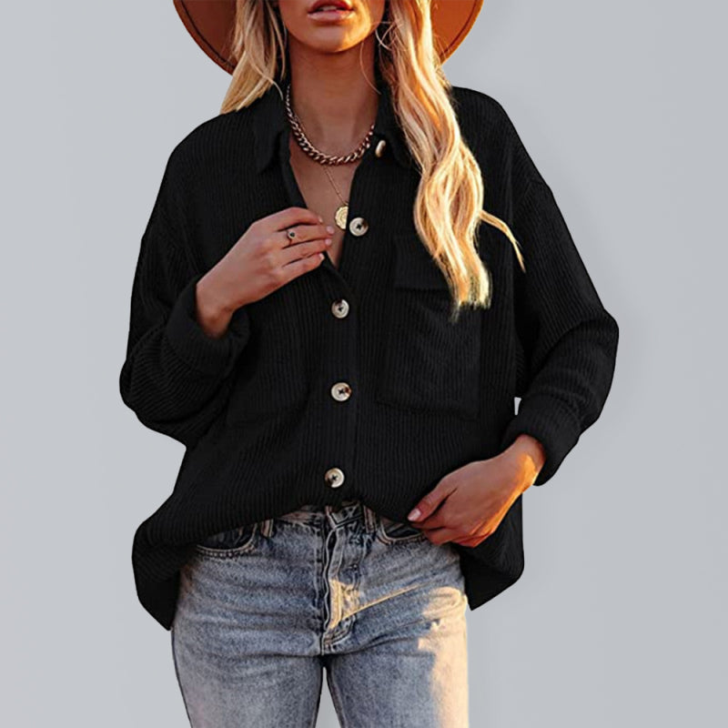Women’s Button-down Collar Oversized Corduroy Shirt Jacket Shacket