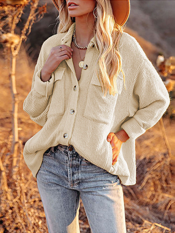 Women’s Button-down Collar Oversized Corduroy Shirt Jacket Shacket