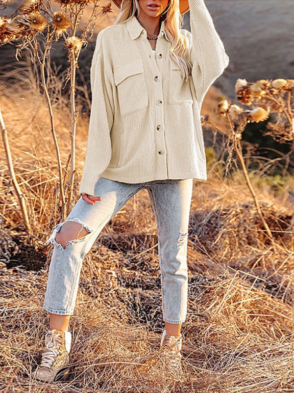 Women’s Button-down Collar Oversized Corduroy Shirt Jacket Shacket