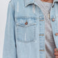 Women’s Raw Hem Patch Pocket Trendy Button Front Denim Shirt Jacket