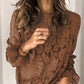Women’s Solid Romantic Crew Neck Long Sleeve Bell Cuffs Sheer Lace Blouse