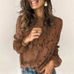 Women’s Solid Romantic Crew Neck Long Sleeve Bell Cuffs Sheer Lace Blouse
