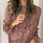 Women’s Solid Romantic Crew Neck Long Sleeve Bell Cuffs Sheer Lace Blouse