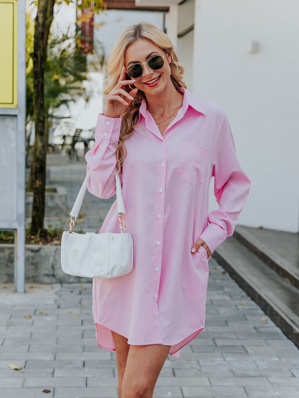 Solid color top shirt dress