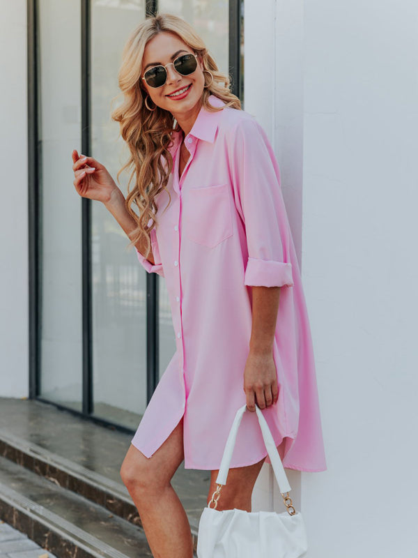 Women s Solid Color Shirt Dress OliverandJade