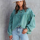 Women’s Boho Western Solid Color Ruffled Sleeve Button Down Top