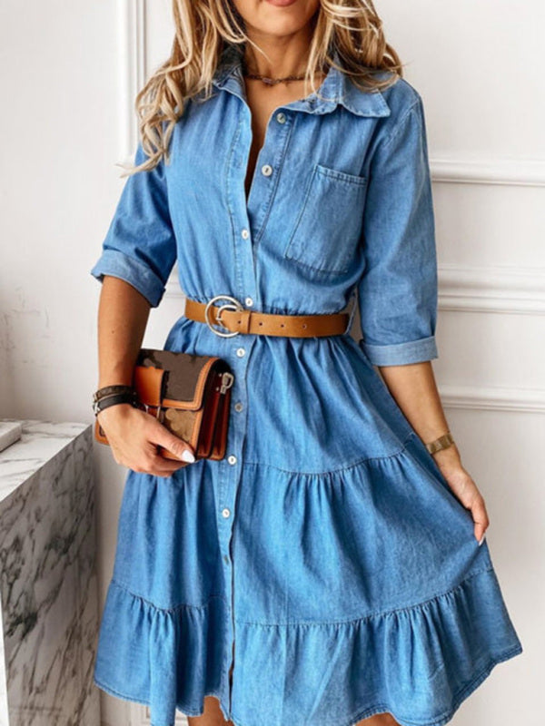 Buy SLAY. Women's Tie Dye Denim Long Shirt Dress with Roll Up Sleeve at  Amazon.in