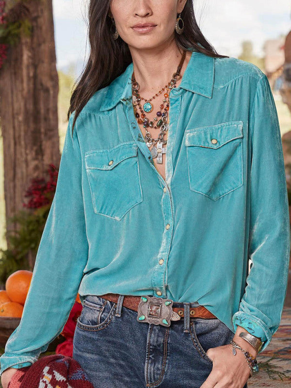 Women's Western Utility Velvet Button Up Shirt