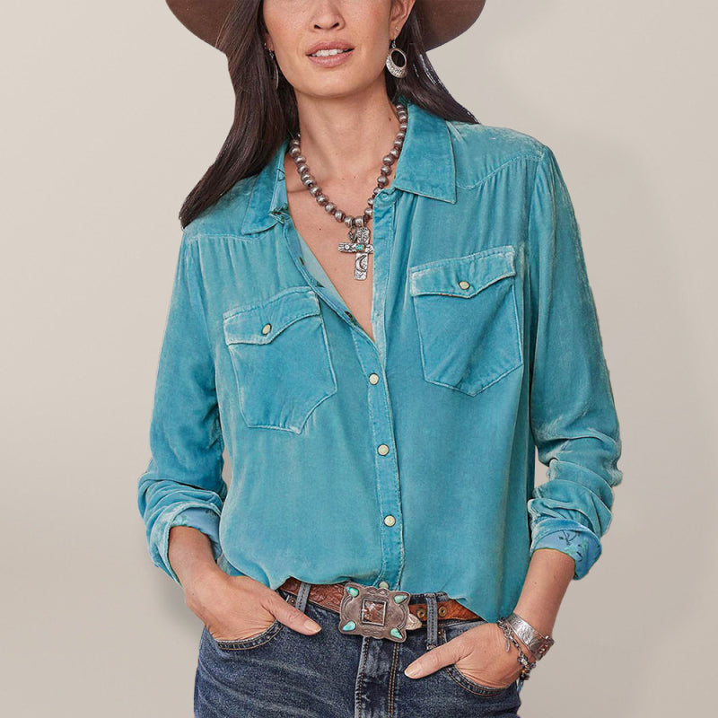 Women's Western Utility Velvet Button Up Shirt – OliverandJade
