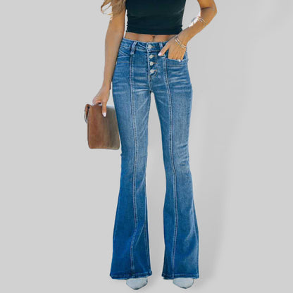 Women's Four Button High Waist Flare Front Seam Jeans