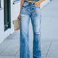 Women's Fashion Ripped Wide Leg Denim Jeans