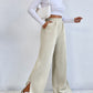 Women's Elastic Waistband Mid-Waist Corduroy Wide Leg Slit Pants