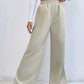 Women's Elastic Waistband Mid-Waist Corduroy Wide Leg Slit Pants