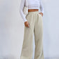 Women's Elastic Waistband Mid-Waist Corduroy Wide Leg Slit Pants
