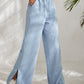 Women's Elastic Waistband Mid-Waist Corduroy Wide Leg Slit Pants