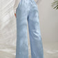 Women's Elastic Waistband Mid-Waist Corduroy Wide Leg Slit Pants