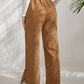 Women's Elastic Waistband Mid-Waist Corduroy Wide Leg Slit Pants
