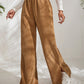 Women's Elastic Waistband Mid-Waist Corduroy Wide Leg Slit Pants