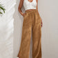 Women's Elastic Waistband Mid-Waist Corduroy Wide Leg Slit Pants