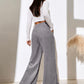 Women's Elastic Waistband Mid-Waist Corduroy Wide Leg Slit Pants