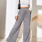 Women's Elastic Waistband Mid-Waist Corduroy Wide Leg Slit Pants