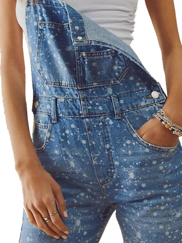 Women's Trendy Denim Dye Dots Classic Overalls