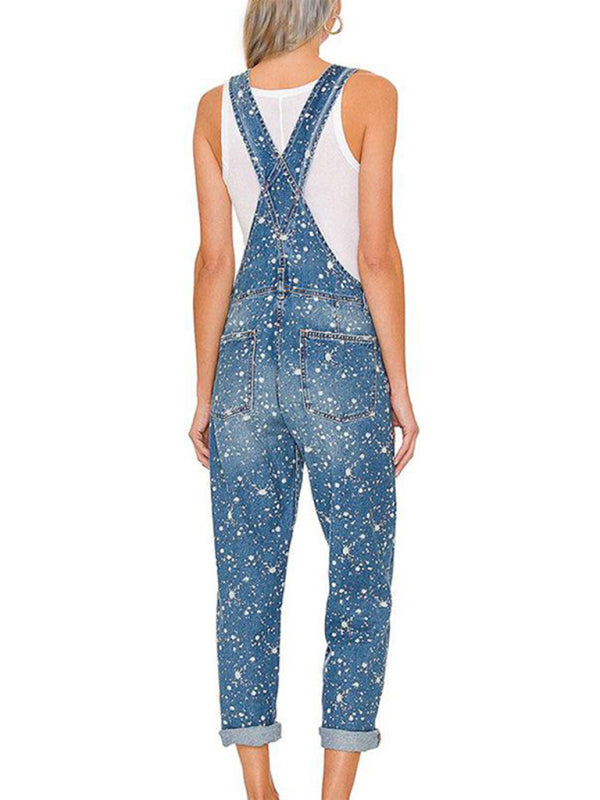 Women's Trendy Denim Dye Dots Classic Overalls