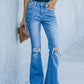 Women's High Waist Ripped Knee Hem Bootcut Jeans