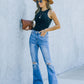 Women's High Waist Ripped Knee Hem Bootcut Jeans