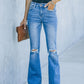 Women's High Waist Ripped Knee Hem Bootcut Jeans