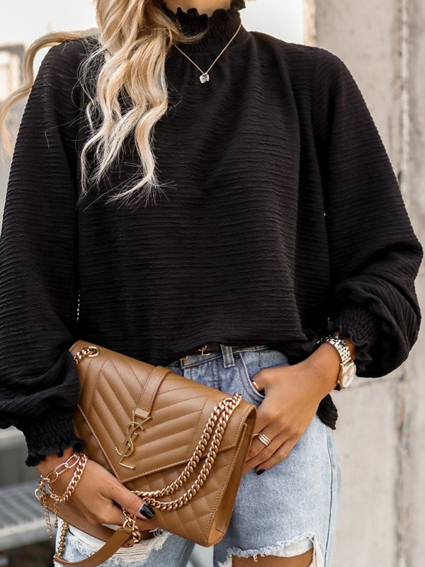 Women's Mock Neck Ruffle Loose Lantern Top